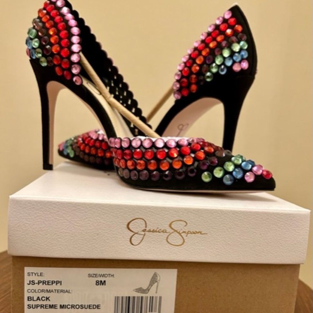 NEW JESSICA SIMPSON Preppi Rainbow Jewel Embellished Pumps | Size 8